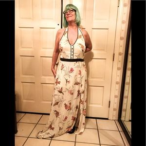 Ladies long floral and creme halter dress, size 22